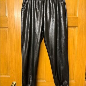 Johnny Was Black Faux Leather Joggers